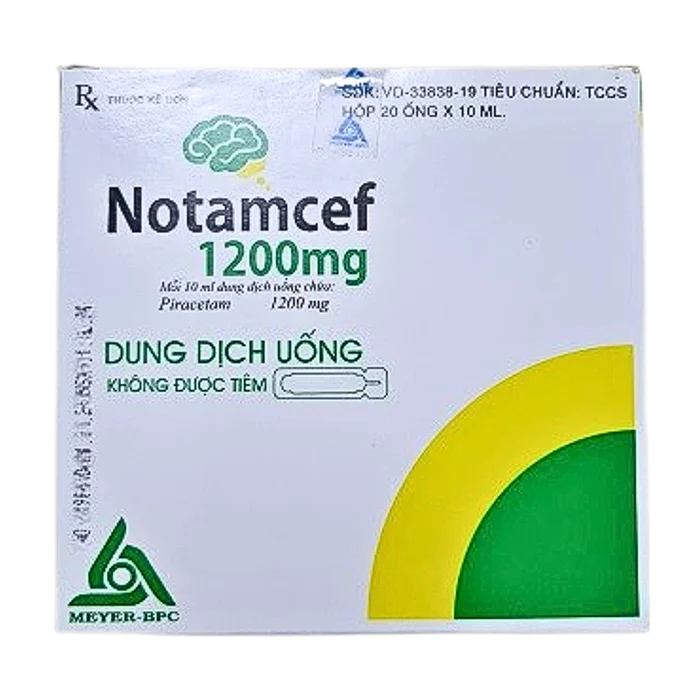 Notamcef 1200mg (20 ống x 10ml) - Điều trị triệu chứng chóng mặt, suy giảm trí nhớ, đột quỵ do thiếu máu cục bộ