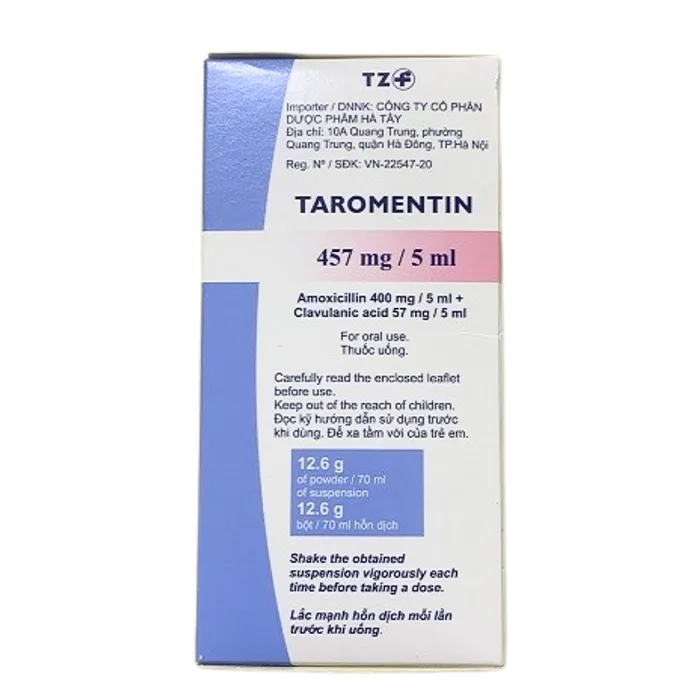 Taromentin 457mg/5ml (12.6g) - Điều trị nhiễm trùng viêm xoang, tai giữa, đường hô hấp