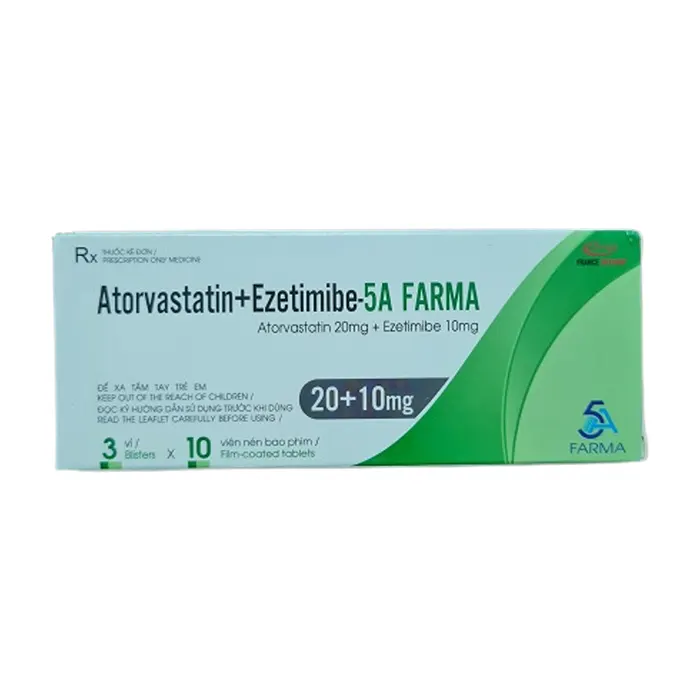 Atorvastatin+Ezetimibe-5A 20+10mg (Hộp 3 vỉ x 10 viên) - Điều trị bệnh tăng huyết áp