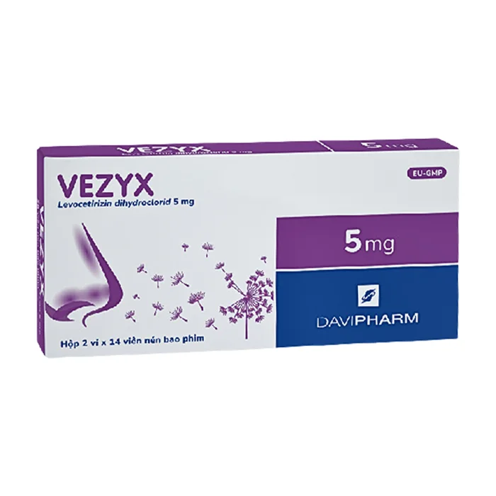 Vezyx 5mg (Hộp 2 vỉ x 14 viên) - Giảm triệu chứng ở mũi và mắt trong bệnh viêm mũi dị ứng