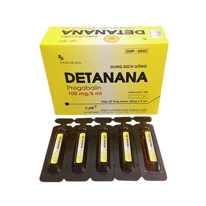 Detanana 100mg/5ml (20 ống x 5ml) - Điều trị động kinh cục bộ, rối loạn lo âu lan toả