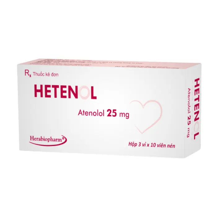 Hetenol 25 (3 vỉ x 10 viên) - Điều trị tăng huyết áp, ngăn ngừa các cơn đau thắt ngực