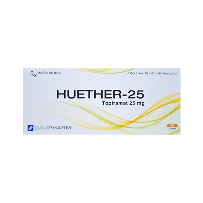 Huether-25 (6 vỉ x 10 viên) - Điều trị động kinh, co giật, phòng ngừa đau nửa đầu