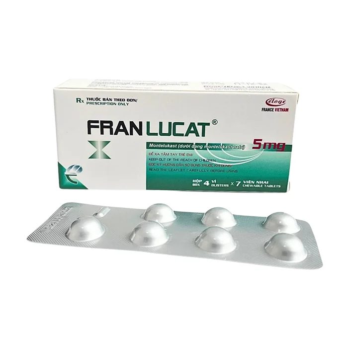 Franlucat 5mg (Hộp 4 vỉ x 7 viên) - Điều trị bệnh hen và viêm mũi dị ứng